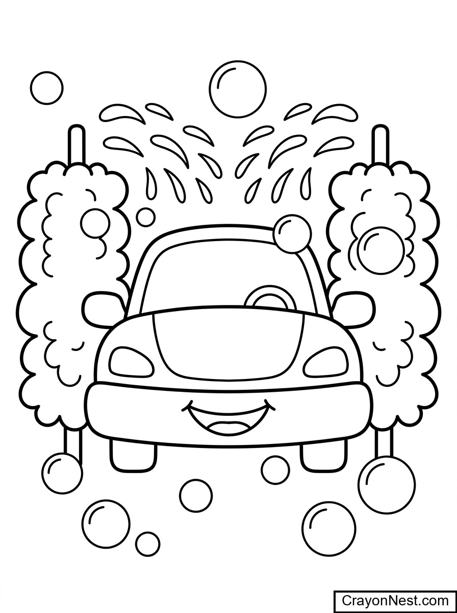 A Car at the Wash Colouring Page