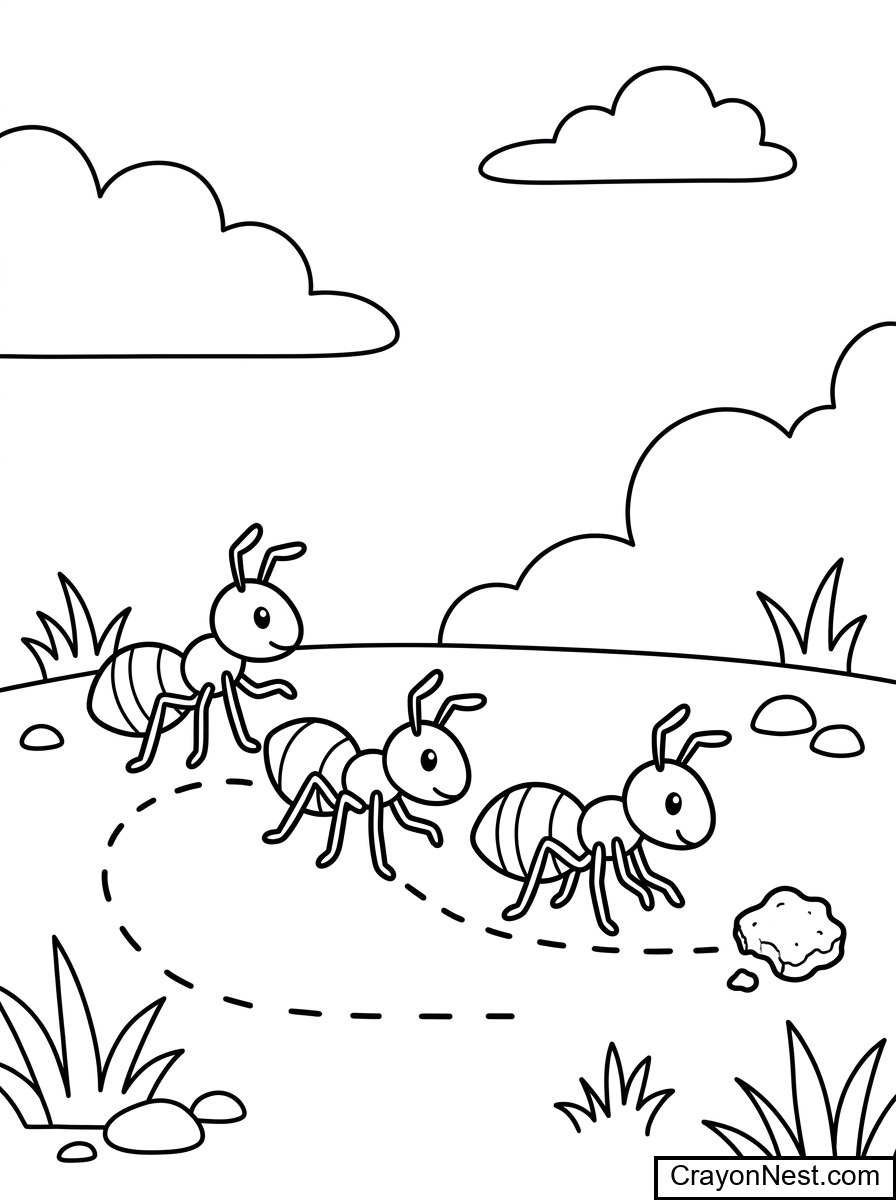A Cute Ant Trail Line Colouring Page