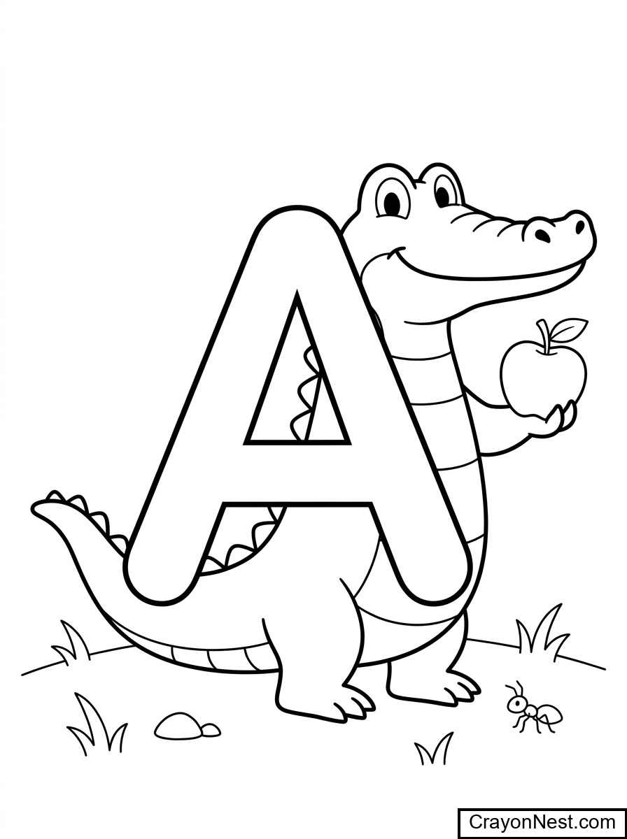 Alphabet Animals - Letter A Coloring Page