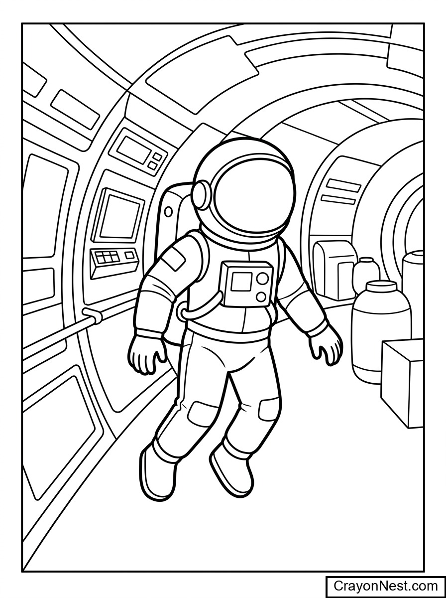 Astronaut Inside the Station Coloring Page