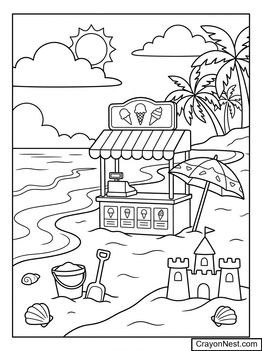 Beach Ice Cream Stand Colouring Page