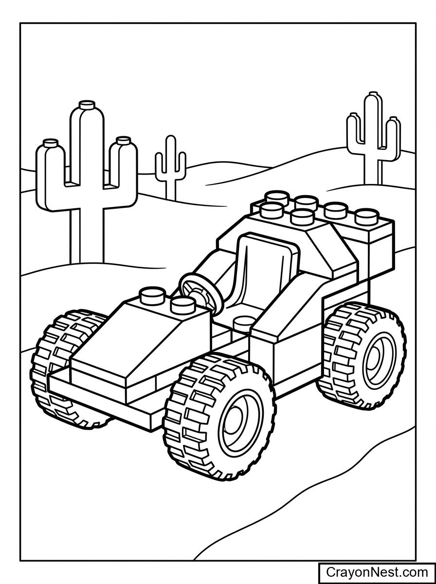 Brick Car Desert Race Colouring Page