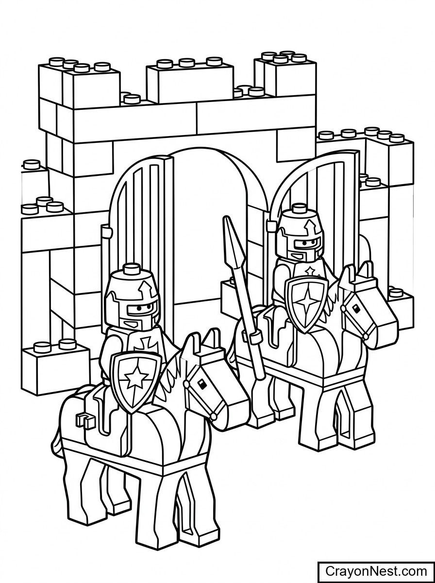 Brick Castle and Knights Colouring Page