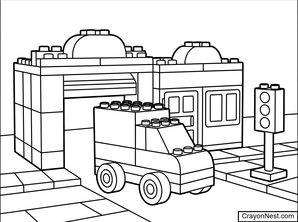 Brick City Busy Street Coloring Page
