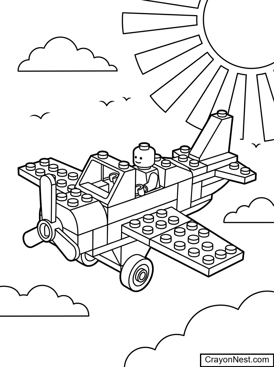 Brick Plane at Sunset Colouring Page
