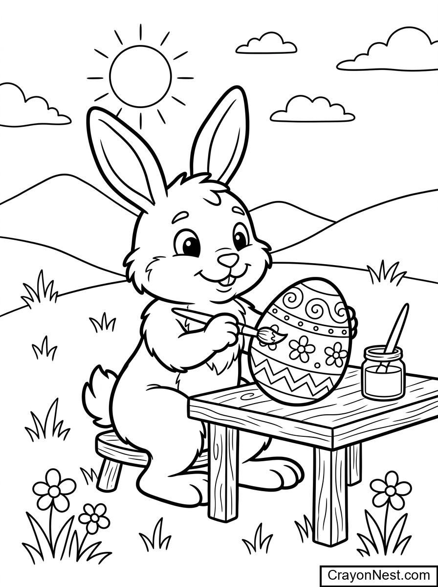 bunny painting eggs Colouring Page