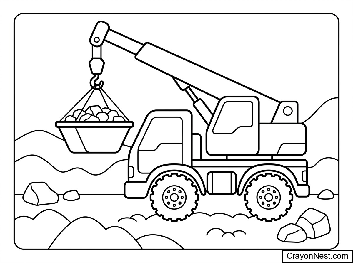 Construction Vehicle at Gravel Pit Colouring Page