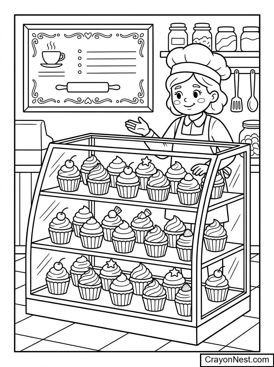 Cupcake Shop Display Case Coloring Page