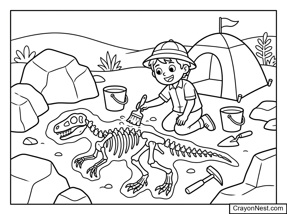 Dig Site Camp Colouring Page