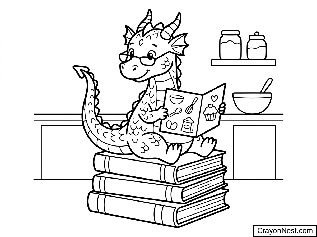 Dragon Reading Colouring Page