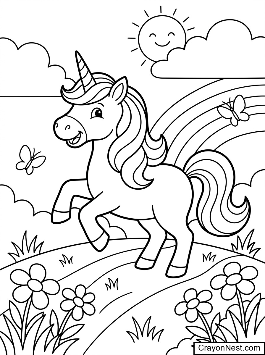 Happy Unicorn Colouring Page