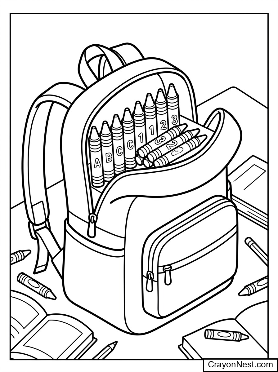 Isometric School Backpack Coloring Page