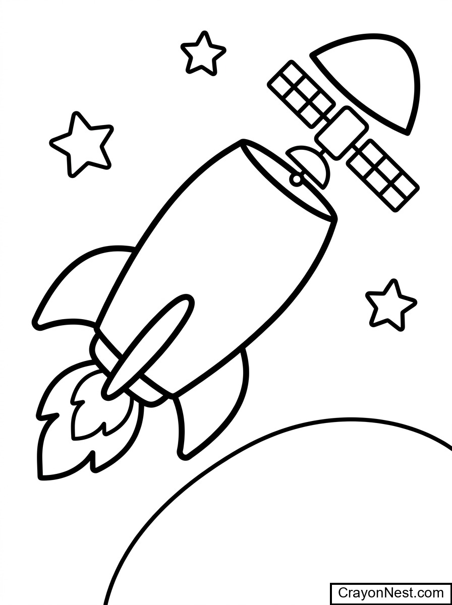 Rocket Deploying a Satellite Colouring Page