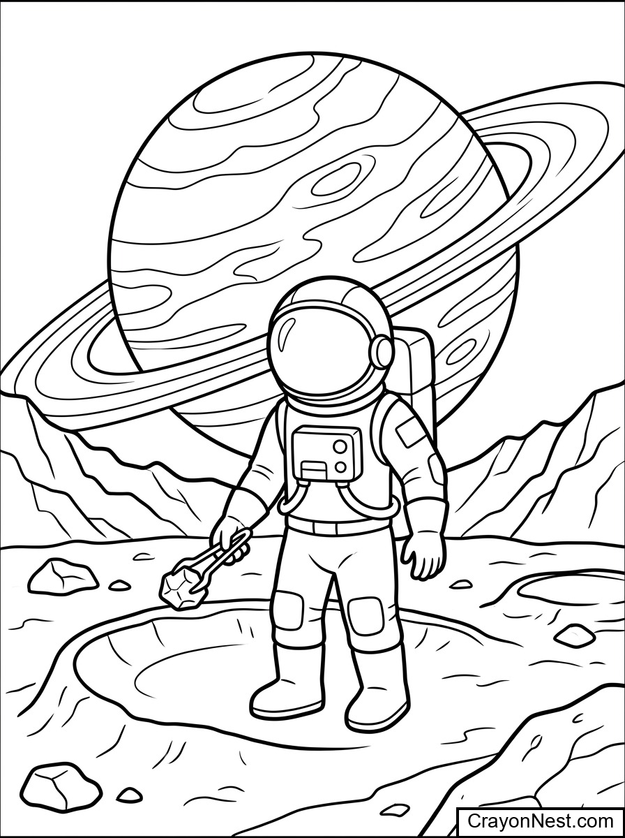 Space Collecting Samples Colouring Page
