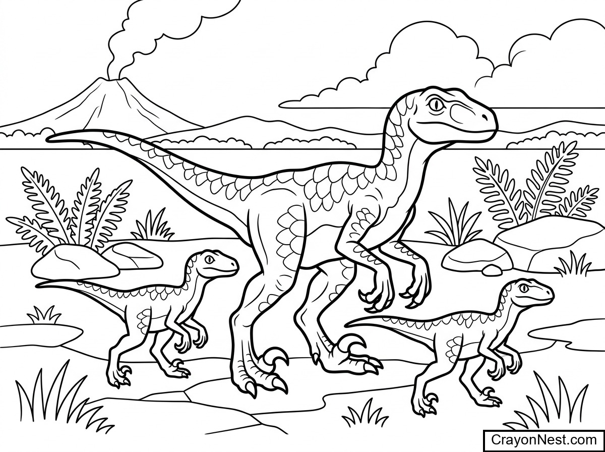 Velociraptor Family Coloring Page